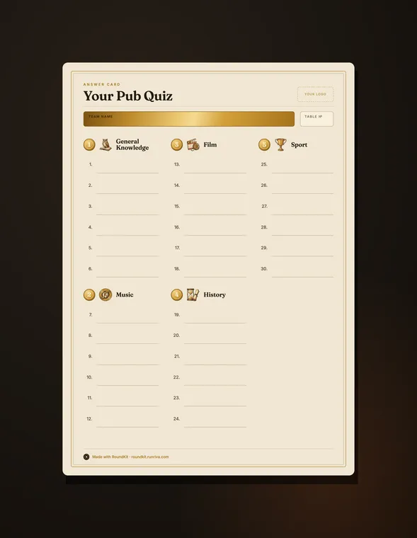 Answer card - open round