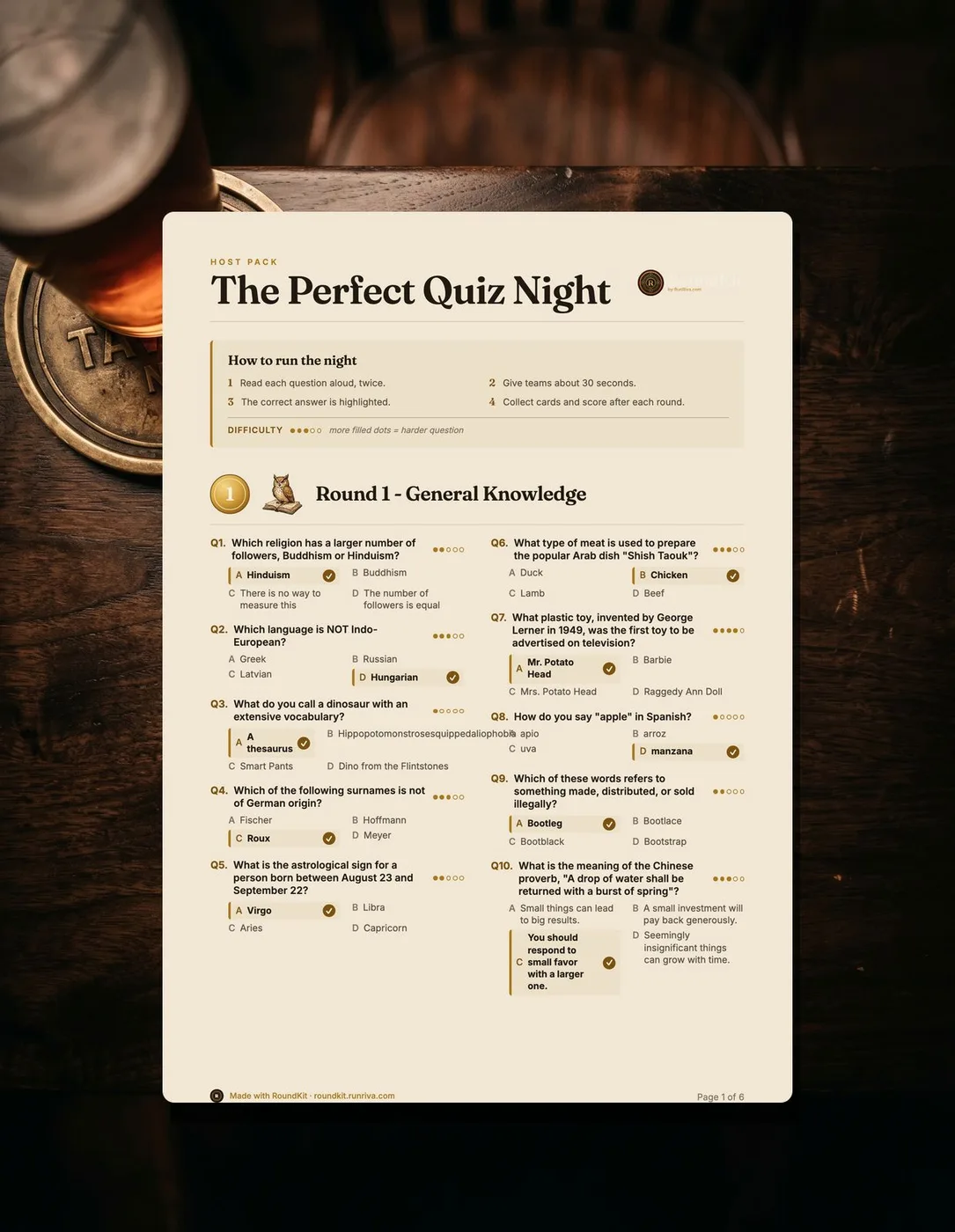 Host question sheet